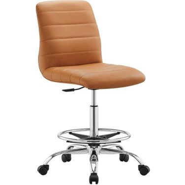 Ripple Armless Vegan Leather Drafting Chair In Silver Tan