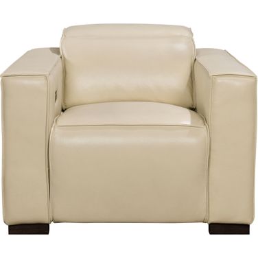 Riseholme Reclining Lounge Chair with Black Legs and Beige Full-Leather