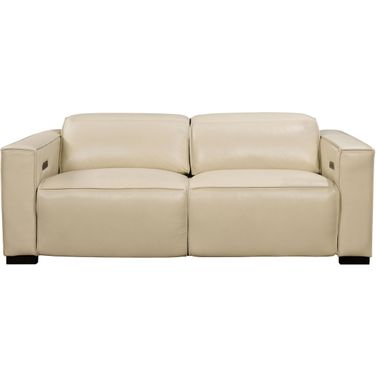 Riseholme Reclining Sofa with Black Legs and Beige Full-Leather