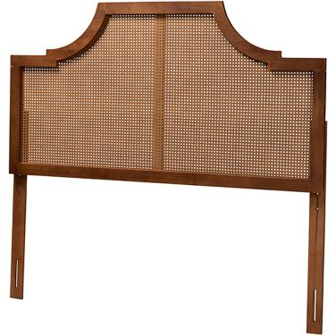Risha Ash Walnut Finished Wood and Rattan King Headboard