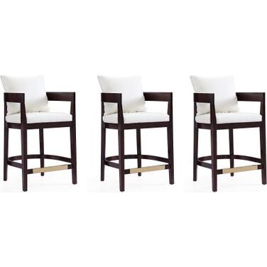 Ritz Counter Stool in Ivory and Dark Walnut (Set of 3)