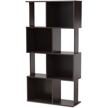 Riva Modern And Contemporary Dark Brown Finished Geometric Wood Bookshelf