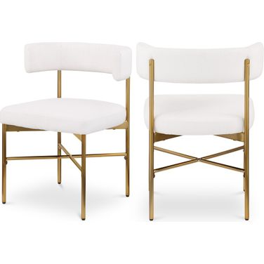 Rivage Durable Linen Textured Fabric Dining Chair Set of 2 In Cream/Brushed Gold