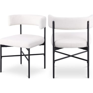 Rivage Durable Linen Textured Fabric Dining Chair Set of 2 In Cream/Matte Black
