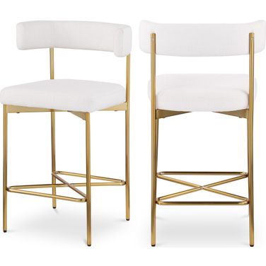 Rivage Durable Linen Textured Fabric Stool Set of 2 In Cream/Brushed Gold