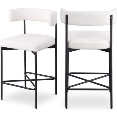 Rivage Durable Linen Textured Fabric Stool Set of 2 In Cream/Matte Black