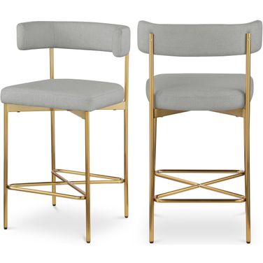 Rivage Durable Linen Textured Fabric Stool Set of 2 In Light Grey/Brushed Gold