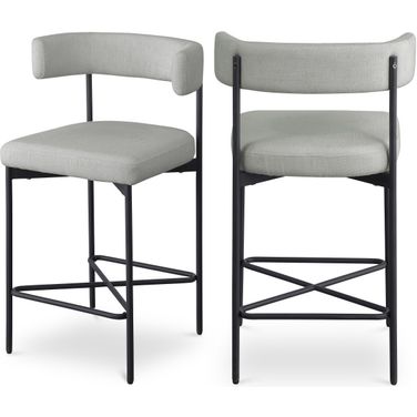 Rivage Durable Linen Textured Fabric Stool Set of 2 In Light Grey/Matte Black