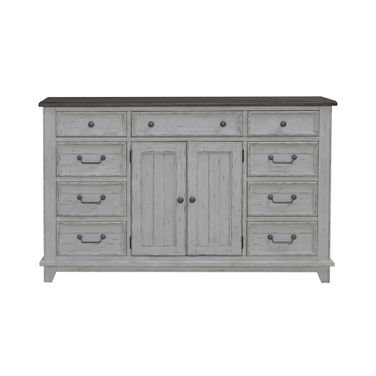 River Place 2 Door 9 Drawer Dresser In Riverstone White and Tobacco