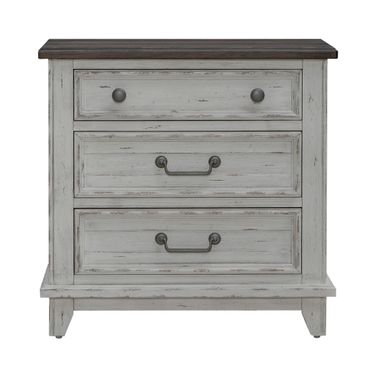 River Place 3 Drawer Nightstand With Charging Station In Riverstone White and Tobacco