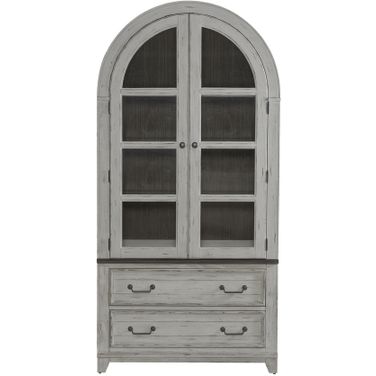 River Place Curio Cabinet In Riverstone White and Tobacco