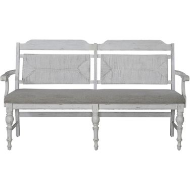 River Place Panel Back Bench With Rta In Riverstone White and Tobacco