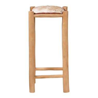 Rivera Genuine Goat Leather Bar Stool with Upholstery In Natural Brown and Teak Brown