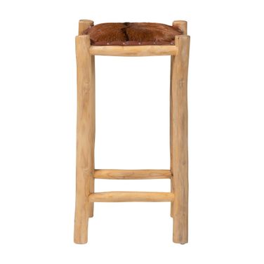 Rivera Genuine Goat Leather Counter Stool with Upholstery In Natural Brown and Teak Brown