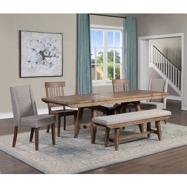 Riverdale 6Pc Dining Room Set with Side Chair, Upholstered Chair and Bench In Brown