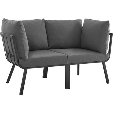 Riverside 2 Piece Outdoor Patio Aluminum Sectional Sofa Set In Gray Charcoal
