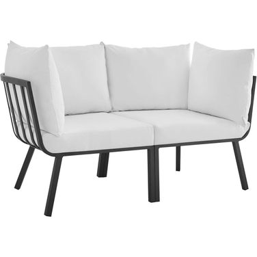 Riverside 2 Piece Outdoor Patio Aluminum Sectional Sofa Set In Gray and White