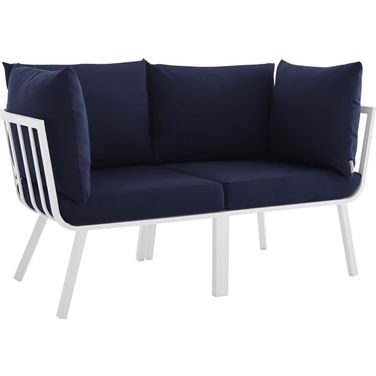 Riverside 2 Piece Outdoor Patio Aluminum Sectional Sofa Set In White Navy