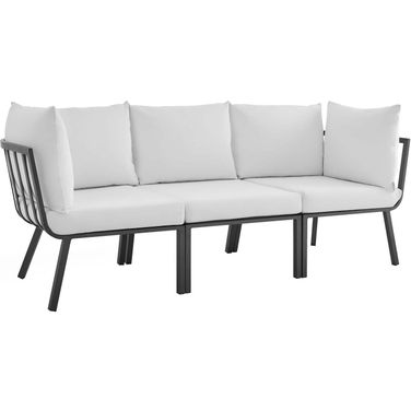 Riverside 3 Piece Outdoor Patio Aluminum Sectional Sofa Set In Gray and White