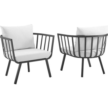 Riverside Gray and White Outdoor Patio Aluminum Arm Chair Set of 2