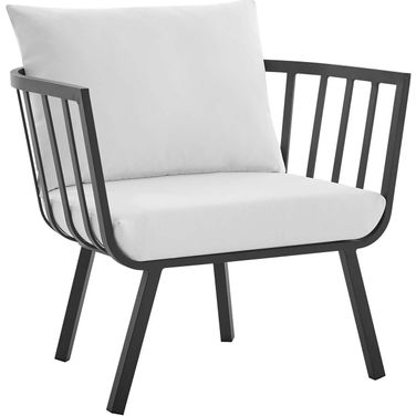 Riverside Gray and White Outdoor Patio Aluminum Arm Chair
