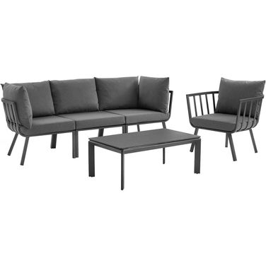 Riverside Gray Charcoal 5 Piece Outdoor Patio Aluminum Set EEI-3783-SLA-CHA