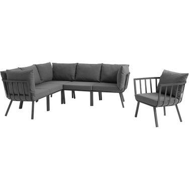 Riverside Gray Charcoal 6 Piece Outdoor Patio Aluminum Set EEI-3791-SLA-CHA