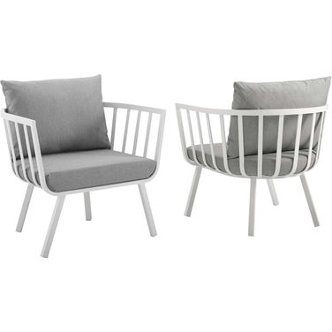 Riverside White and Gray Outdoor Patio Aluminum Arm Chair Set of 2