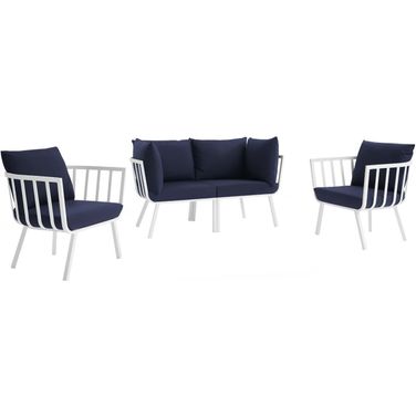 Riverside White Navy 4 Piece Outdoor Patio Aluminum Set
