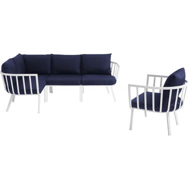 Riverside White Navy 5 Piece Outdoor Patio Aluminum Set EEI-3792-WHI-NAV