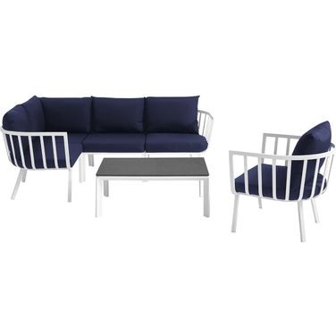 Riverside White Navy 6 Piece Outdoor Patio Aluminum Set