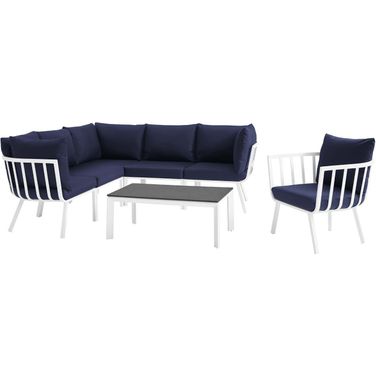 Riverside White Navy 7 Piece Outdoor Patio Aluminum Set