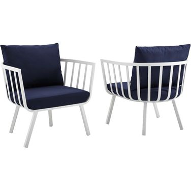 Riverside White Navy Outdoor Patio Aluminum Arm Chair Set of 2