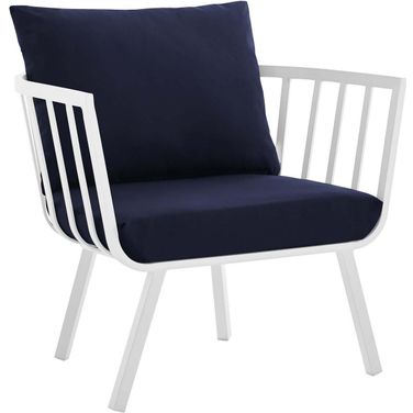 Riverside White Navy Outdoor Patio Aluminum Arm Chair