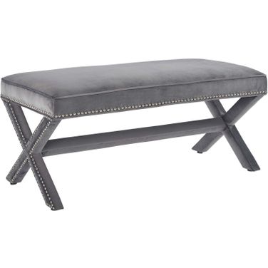 Rivet Gray Performance Velvet Bench