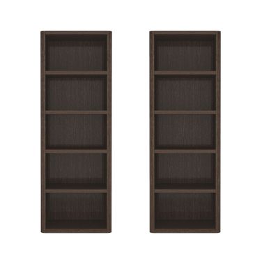 Rivington Modern 5-Shelf Open Bookcase Set of 2 in Dark Walnut