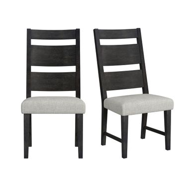 Rizzo Wood Back Dining Side Chair with Linen Set of 2 In Dark Espresso and Beige