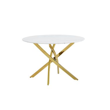 Robert Round Glass Dining Table in White and Gold