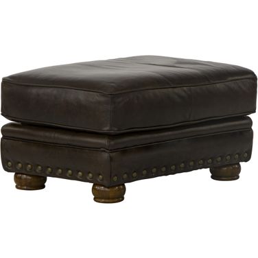 Roberto Italian Top Grain Leather Match Ottoman In Cocoa