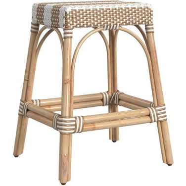 Robias 24.5 Inch Beige Diamond Rectangular Rattan Counter Stool