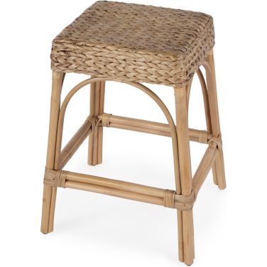 Robias 24.5 Inch Rectangular Rattan and Water Hyacinth Counter Stool In Light Brown