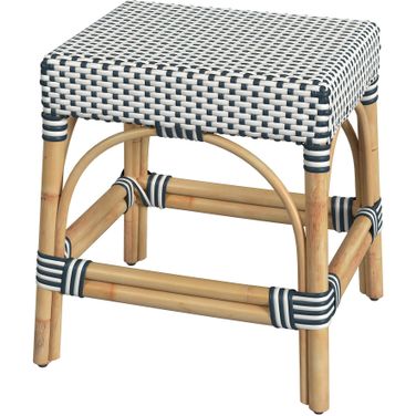 Robias Rattan Rectangular 18 Inch Dining Stool In White and Navy Stripe