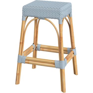 Robias Rectangular Rattan 30 Inch Bar Stool In Baby Blue