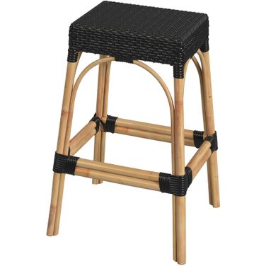 Robias Rectangular Rattan 30 Inch Bar Stool In Black