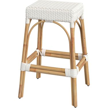 Robias Rectangular Rattan 30 Inch Bar Stool In Glossy White