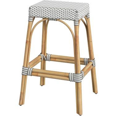 Robias Rectangular Rattan 30 Inch Bar Stool In Gray and White Dot