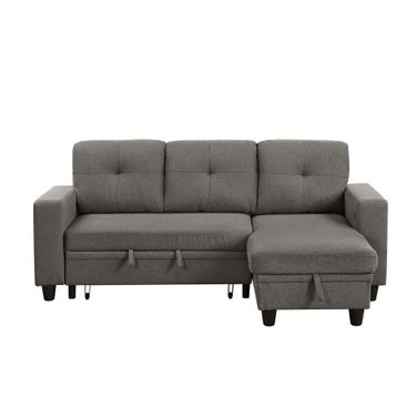 Robinson Sectional with Reversible Chaise, Pull-out Bed, Shelves and Charging Ports In Brown