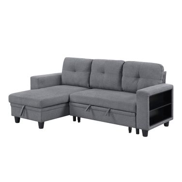 Robinson Sectional with Reversible Chaise, Pull-out Bed, Shelves and Charging Ports In Gray