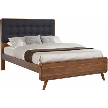 Robyn Eastern King Bed with Upholstered Headboard Dark Walnut