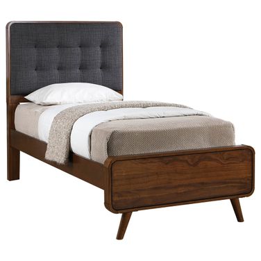 Robyn Wood Twin Platform Bed In Dark Walnut and Dark Grey